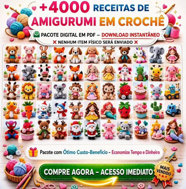+4.000 receitas de amigurumi em PDF